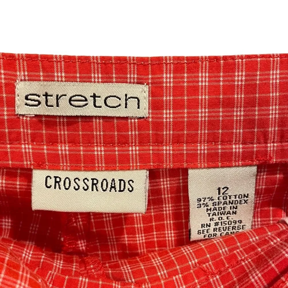 Crossroads Tangerine Plaid Cropped High Waist Coastal Granny Cotton Stretch Pant - Picture 4 of 4